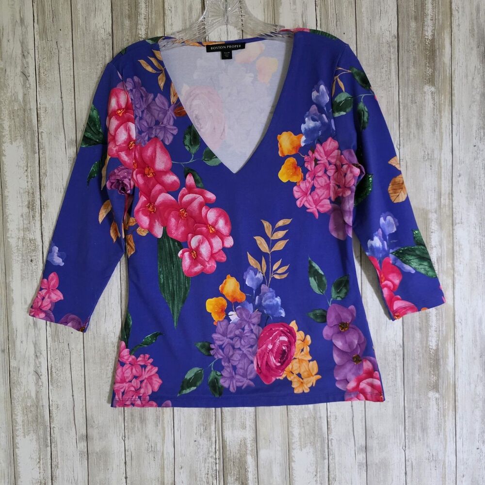 Boston Proper Womens Floral Pullover Top Sz M